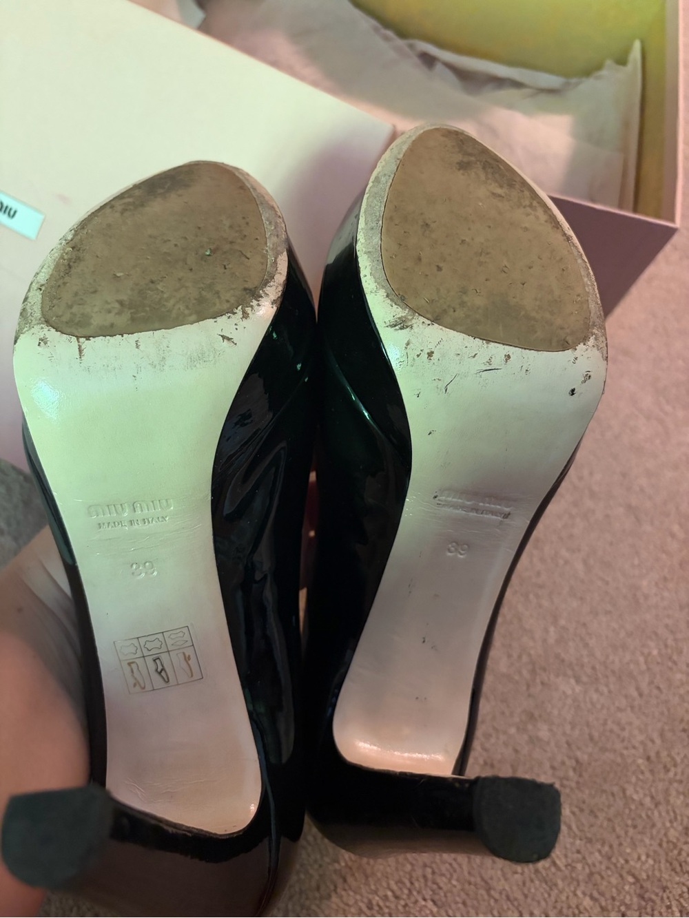 Miu Miu Black Patent Leather Peep-Toe Heels - Picture 5 of 7